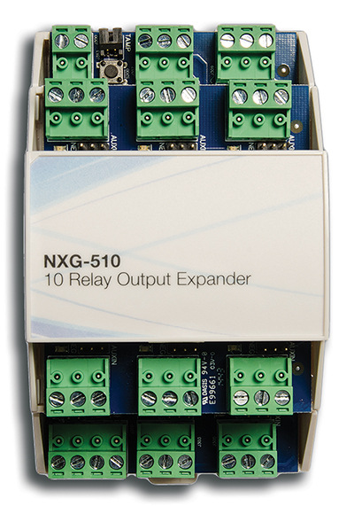 01349 Uitbreidingsmodule voor NXG centrales, 10 relais, DIN rail