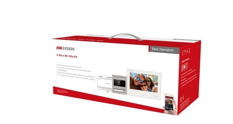 20001387 Hikvision 2-draads Video intercom kit, 1 drukknop IK08, 2 MP HD video, 7" touch screen binnenstation