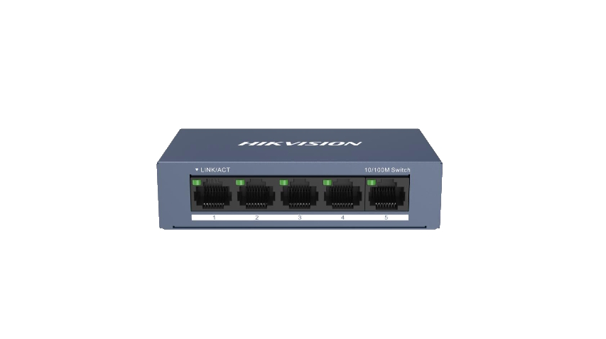 20001522 Hikvision 5-poorts Fast Ethernet Switch, metalen behuizing